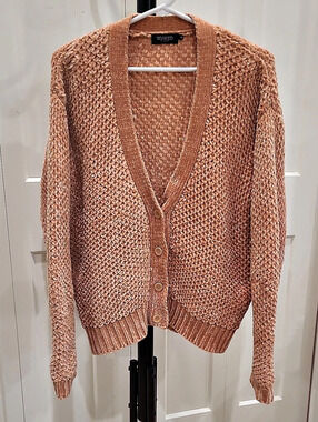 Soaked in Luxury SLSpina Cardigan Textured Knit Orange Size Medium